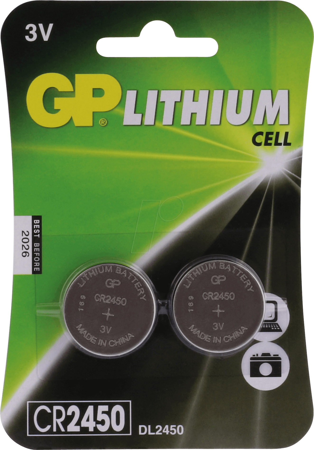 CR 2450 X2 GP: Pile bouton au lithium, 3 V, 24,5 x 3 mm chez reichelt  elektronik