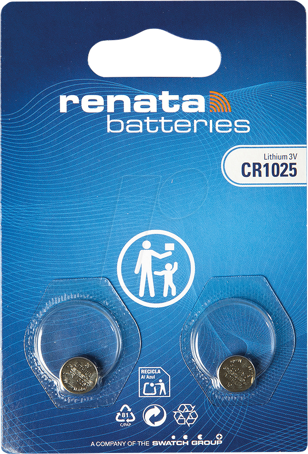 CR 1025 REN X2 - Lithium-Knopfzelle, 3 V, 32 mAh, 10,0x2,5 mm, 2er-Pack