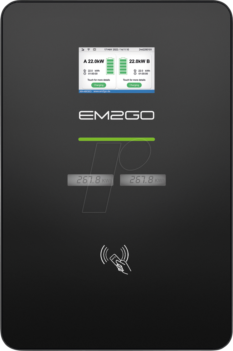 EM2GO EMN044ADS0 - Wallbox Duo Power, 2x 22 kW,  Typ 2, LAN+WLAN+4G, RFID, OCPP