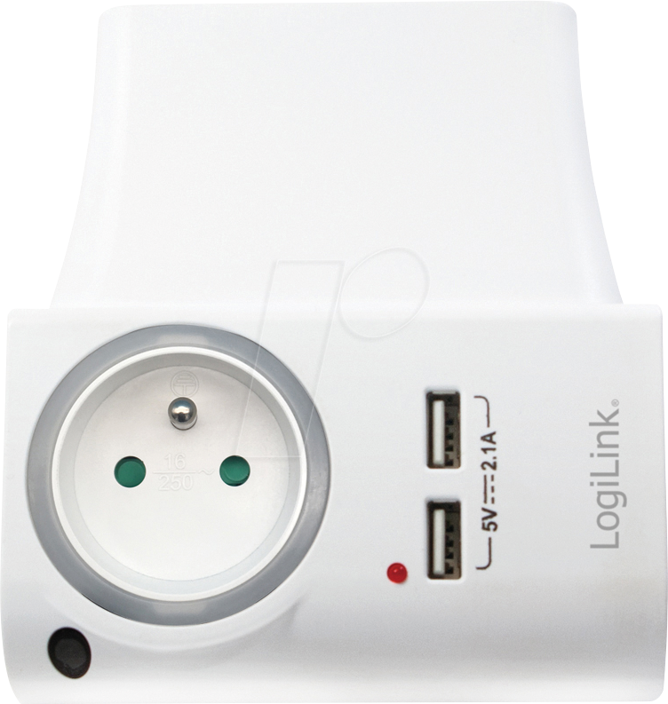 4052792047844 - LOGILINK PA0166 - Steckdosenadapter mit Ladeschale 2x USB-A Nachtlicht