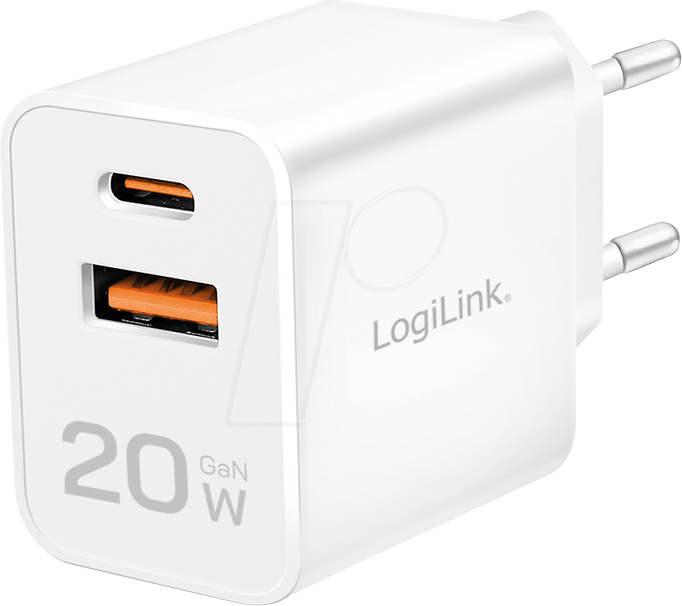 4052792078176 - LOGILINK PA0369 - USB-Ladegerät 20 W 1x USB-C PD 1x USB-A GaN weiß