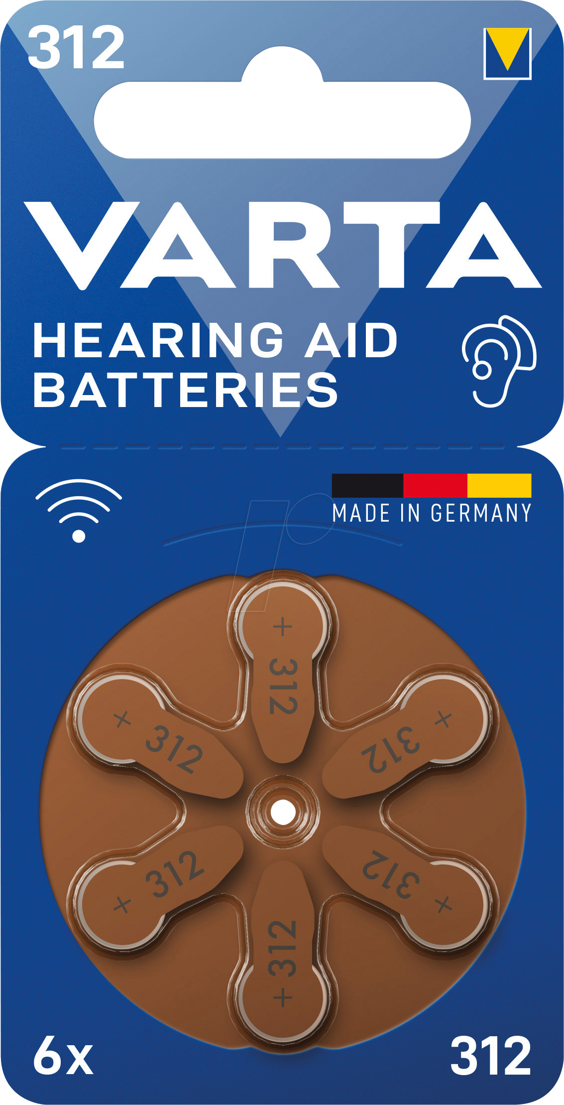 VARTA AIR 312 - Hörgerätebatterie, Zink-Luft, 7,8x3,45 mm, Aid 312, 6er-Pack