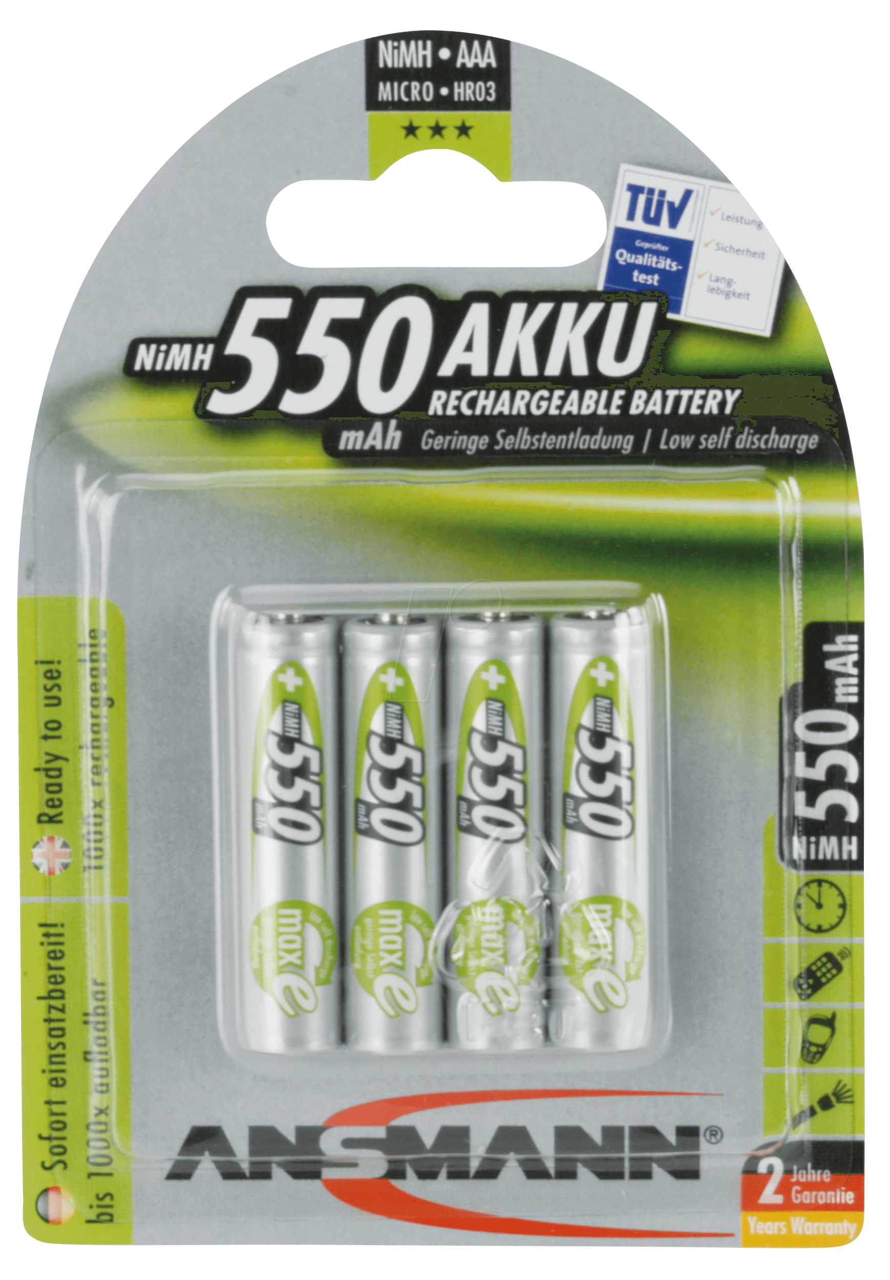 ANS 5030772 - NiMh Akku, AAA (Micro), 550 mAh, 4er-Pack