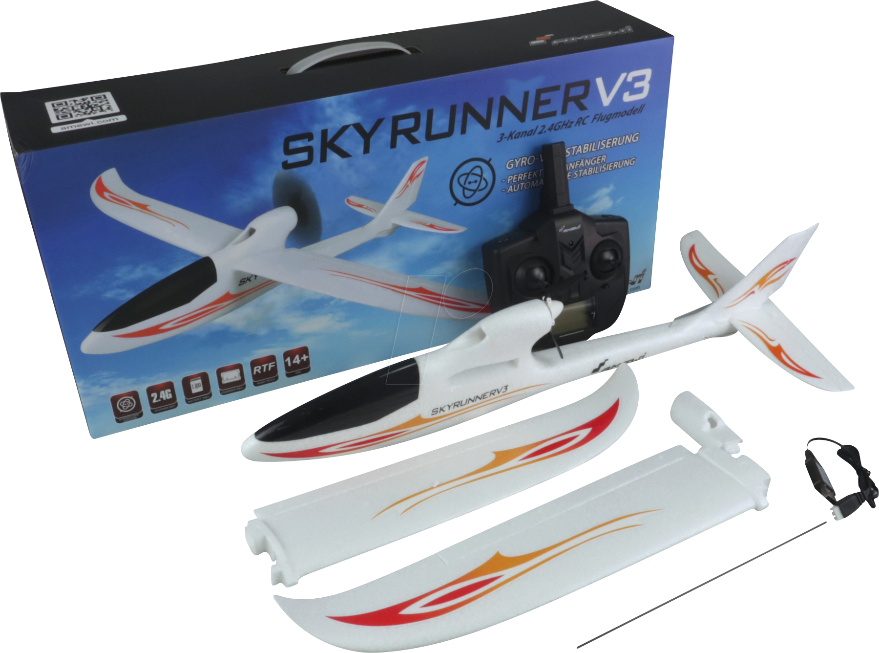 AMEWI 24058 - RC Flugzeug, SKYRUNNER V3 Gyro, 2,4 GHz, RTF