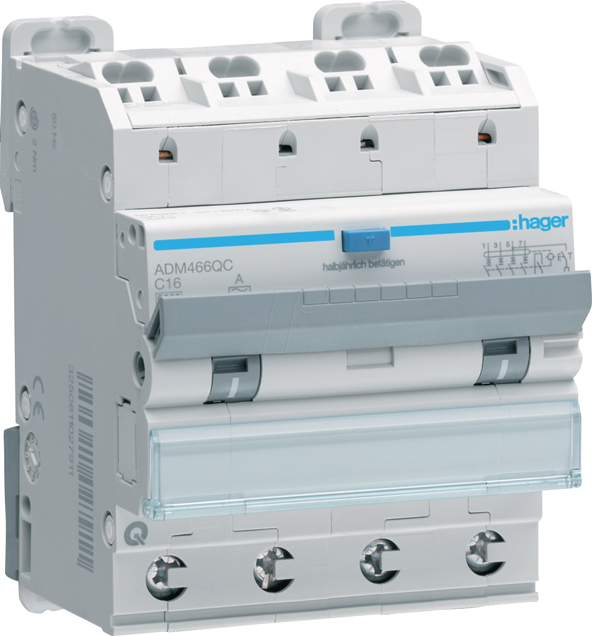 Image of HAGER ADM466QC - FI/LS-Schalter 4-polig 6kA C-16A 30mA Typ A QC/QB