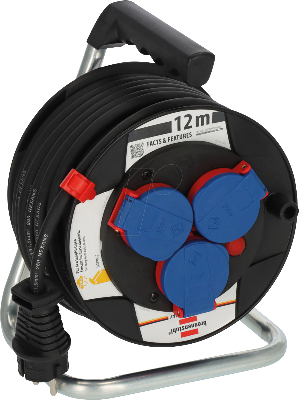 BRE 9123020115 - Kabeltrommel Garant Kompakt, 3-fach, 12 m