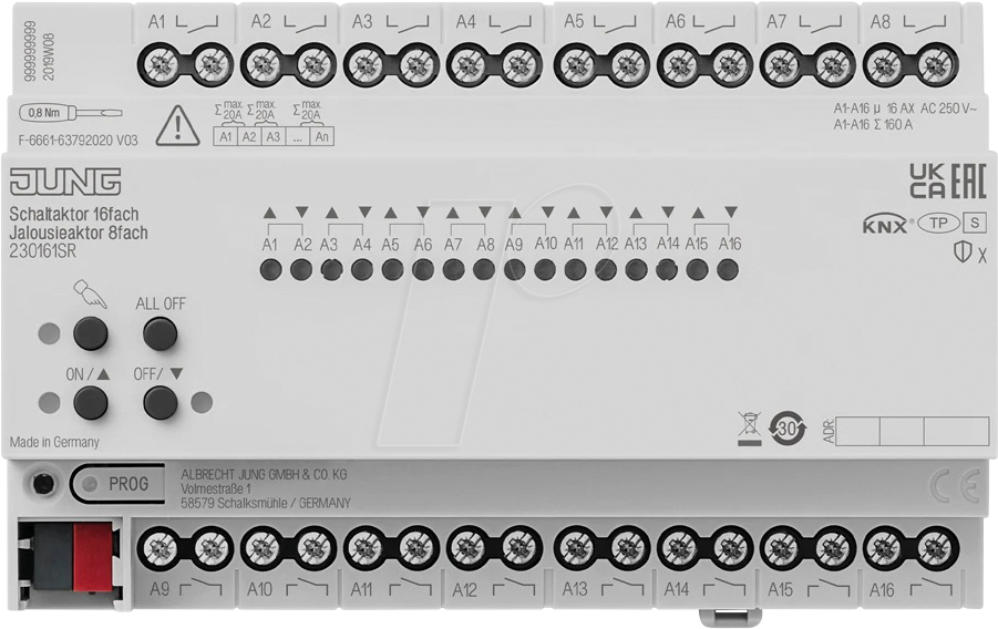4011377179127 - JG 23016 1S R - KNX Schalt- & Jalousieaktor 16-fach   8-fach 16 A - Secure