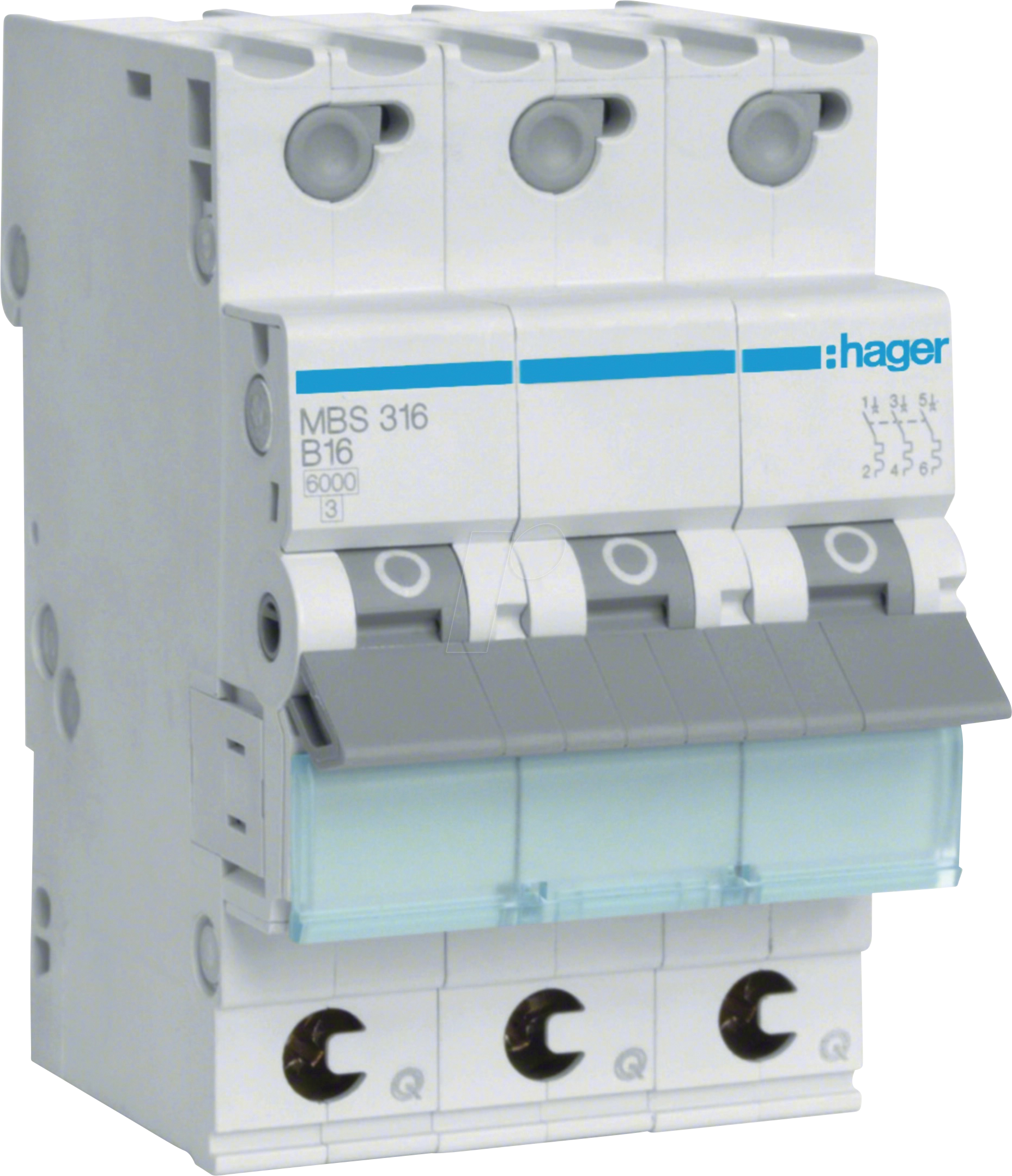3250614314889 - HAGER MBS316 - Leitungsschutzschalter 3-polig 6kA B-Charakteristik 16A 3TE 3250614314889 - HAGER MBS316 - Leitungsschutzschalter 3-polig 6kA B-Charakteristik 16A 3TE