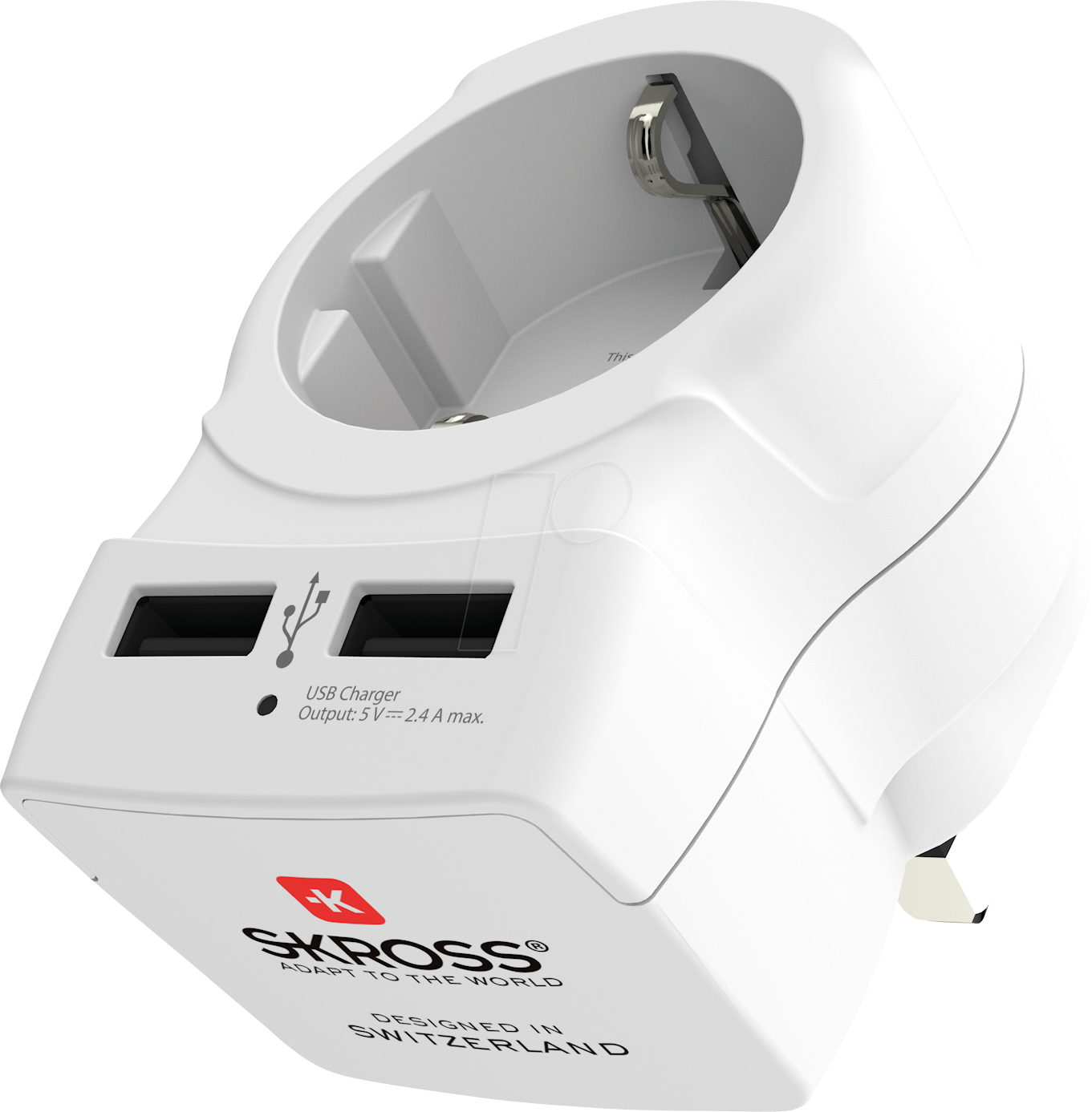 7640166323082 - SKROSS Country Travel Adapter Europe to UK USB - Netzteiladapter mit USB-Ladegerät - Typ G (M) zu USB (nur Strom) Type C F (W) - Wechselstrom 100-250 V - 7 A - weiß