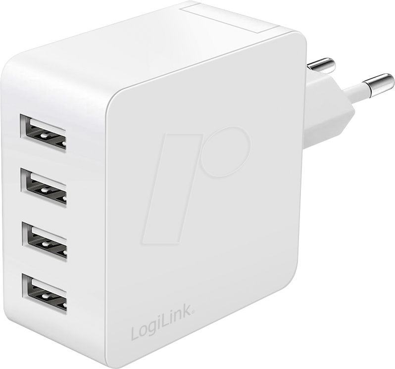 LogiLink PA0336W Caricatore USB A Parete 4 Porte - Adattatore 24W Bianco Con Protezione Multipla Per Dispositivi