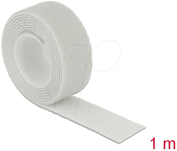 DELOCK 18278 - Klettband auf Rolle, 1 m x 20 mm, grau