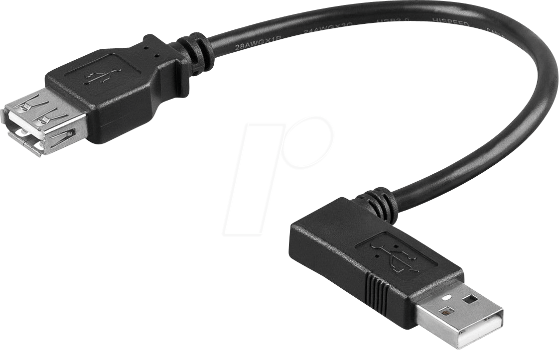Goobay USB 2.0 Verlängerungskabel 90° – 0,3m Schwarz Für Enge Räume