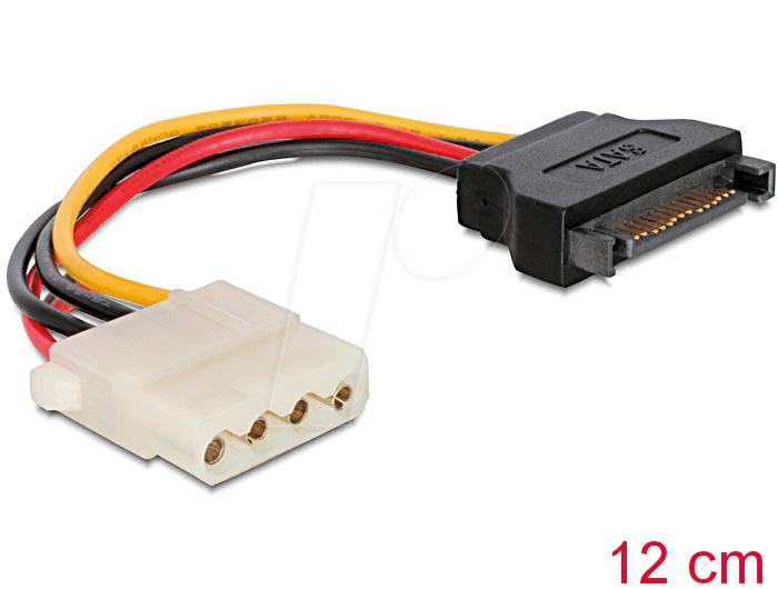12inch 4-Pin Molex Male to Two 90 Degree SATA 15-Pin Female Power Cable PC-035A 