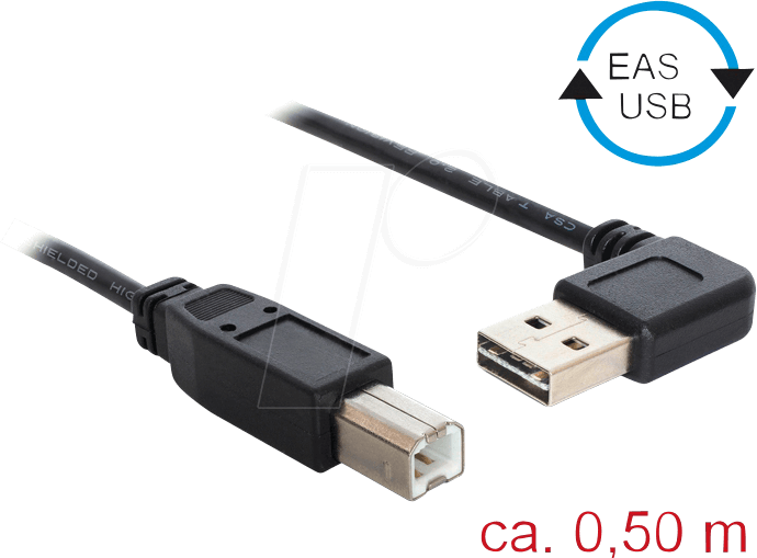 DELOCK 85167 - USB 2.0 Kabel, EASY A Stecker gew. auf B Stecker, 0,5 m