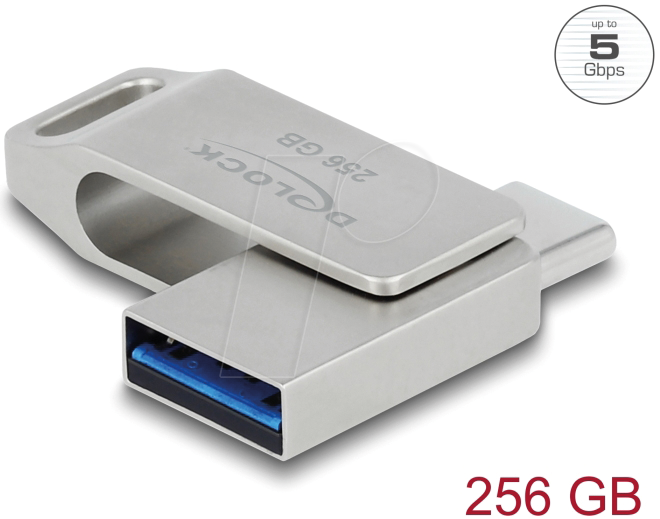 4043619540082 - Usb 5 Gbps usb-c™ + Typ-A Speicherstick 256 gb - Metallgehäuse (54008) - Delock