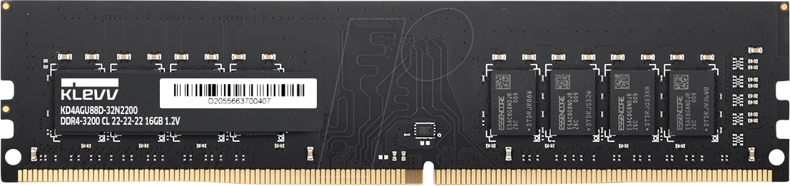 Arbeitsspeicher RAM Klevv KD4AGUA80-32N220A 16GB 1x16GB DDR4 3200MHz 288-pin DIMM Schwarz