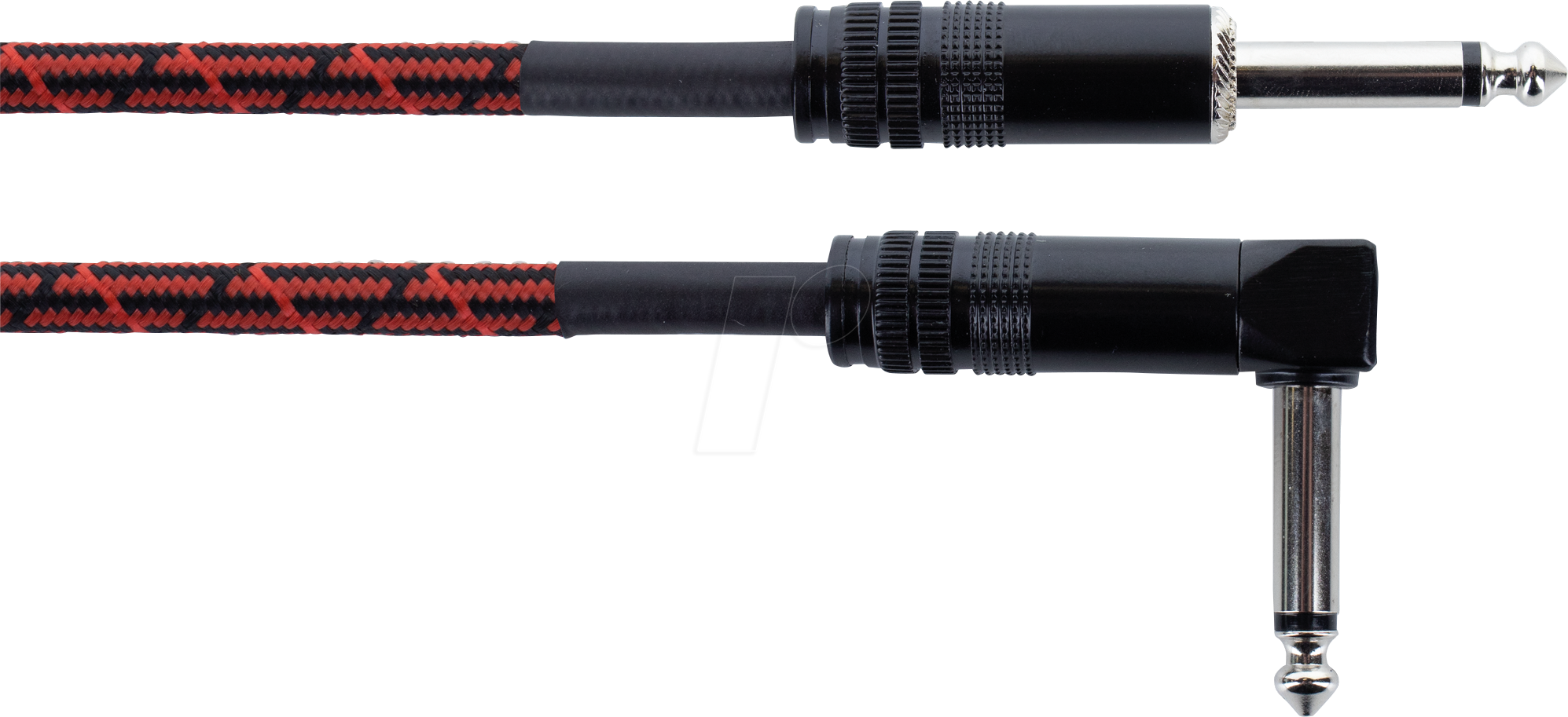 4250197656856 - EI 3 PR-TW-RD - Audio Kabel 63 mm Mono Klinke schwarz rot Textil gewinkelt