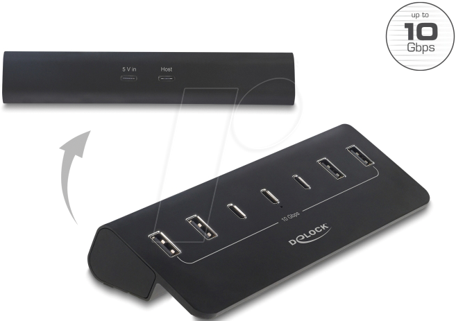 Image of DELOCK 64283 - USB 10 Gbps Hub, 7 Port, 3x USB-C, 4x USB-A Ports