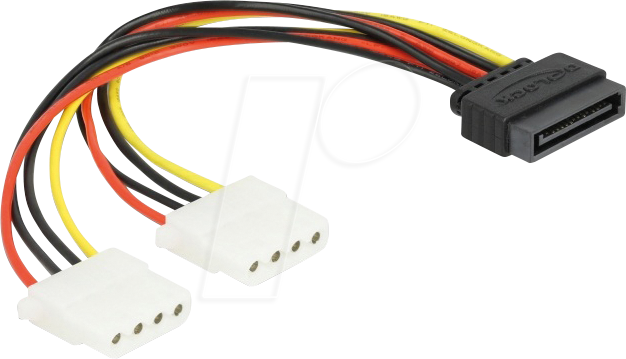 Image of DELOCK 65159 - Kabel Power SATA 15 Pin zu 2 x 4 Pin Molex Buchse 20 cm