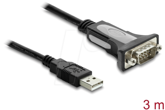 Delock Adapter USB 2.0 Typ-A zu 1 x Seriell RS-232 D-Sub 9 Pin Stecker mit Muttern 3 m
