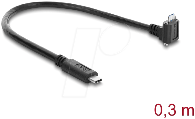 Delock USB 5 Gbps Kabel USB Type-Câ„¢ Stecker gerade zu USB Micro-B Stecker mit Schraubenabstand 18 mm 90° nach oben gewinkelt 0,3 m schwarz