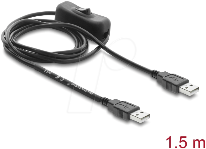 Delock USB Stromversorgungskabel Typ-A Stecker zu Stecker mit Schalter 1,5 m