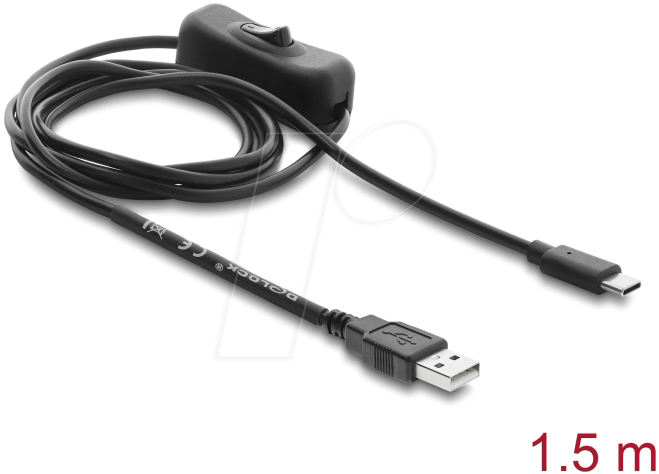 Delock USB Stromversorgungskabel Typ-A Stecker zu USB Type-Câ„¢ Stecker mit Schalter 1,5 m
