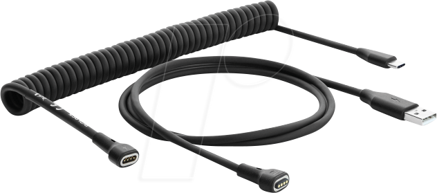 Delock Magnetisches Spiralkabel USB 2.0 Typ-A Stecker zu Pogo 4 Pin Stecker + USB Type-Câ„¢ Stecker zu Pogo 4 Pin Buchse Set schwarz 1,5 m
