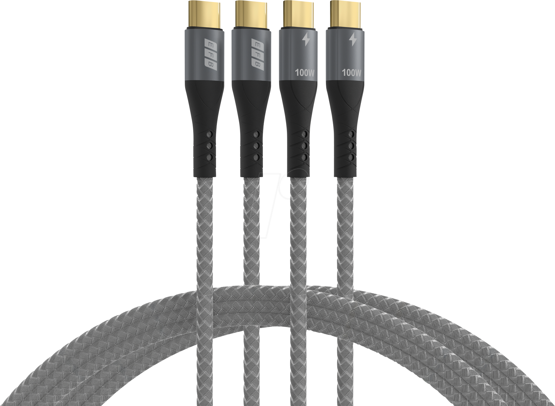 4049759325145 - USB-C Kabelset 100W PD 30 5A E-Marker Chip -- 2x1m grau Goldkontakte Textilmantel