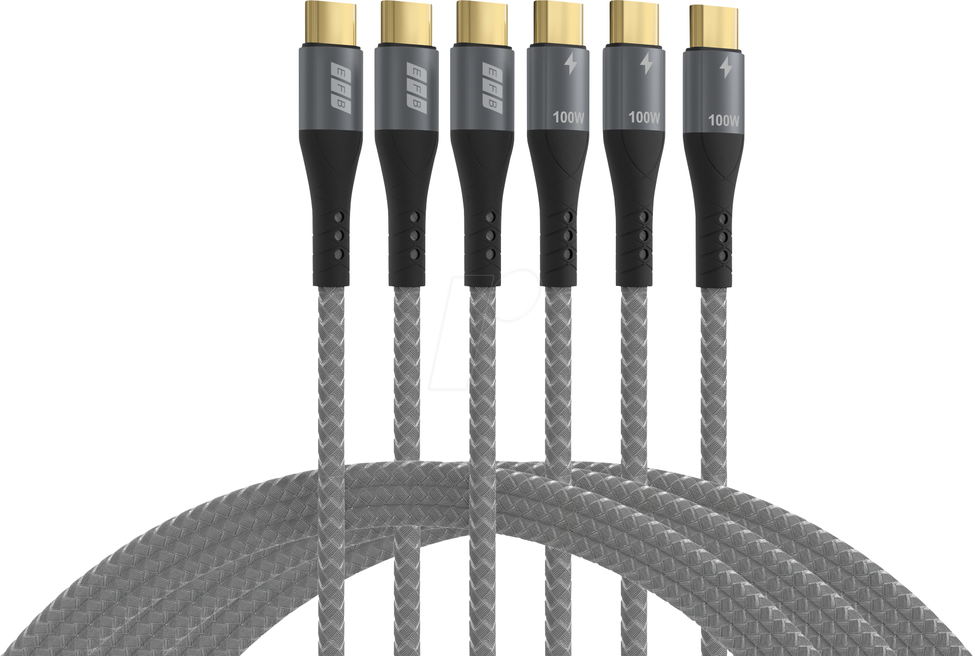 4049759325169 - USB-C Kabelset 100W PD 30 5A E-Marker Chip -- 05m+1m+2m grau Goldkontakte Textil