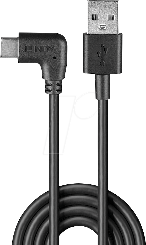 LINDY 32001 - USB 480Mb/s Kabel, A Stecker auf C Stecker, 90° rechtsgewinkelt,