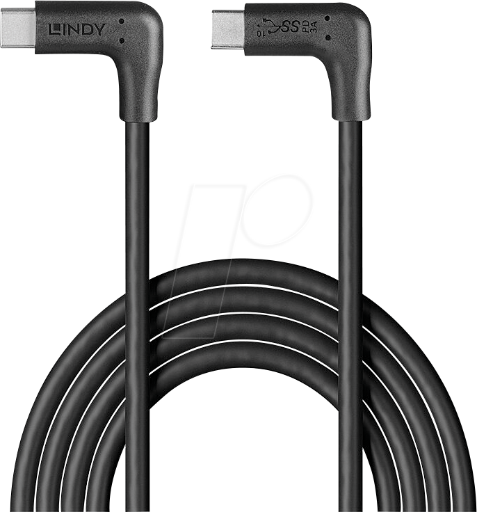 LINDY 32023 - USB 10Gbit/s Kabel, C Stecker auf C Stecker, 2x 90° gewinkelt, 1