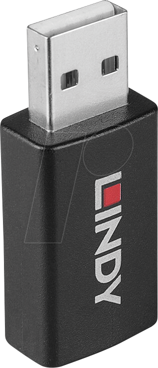 LINDY 71263 - USB 2.0 Adapter, A Stecker > A Buchse, Datenblocker