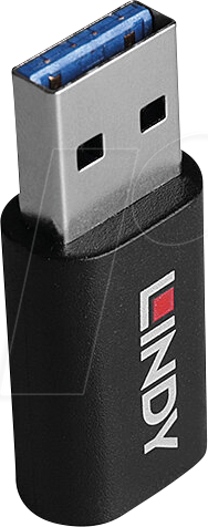 LINDY 71264 - USB 2.0 Adapter, A Stecker > C Buchse, Datenblocker