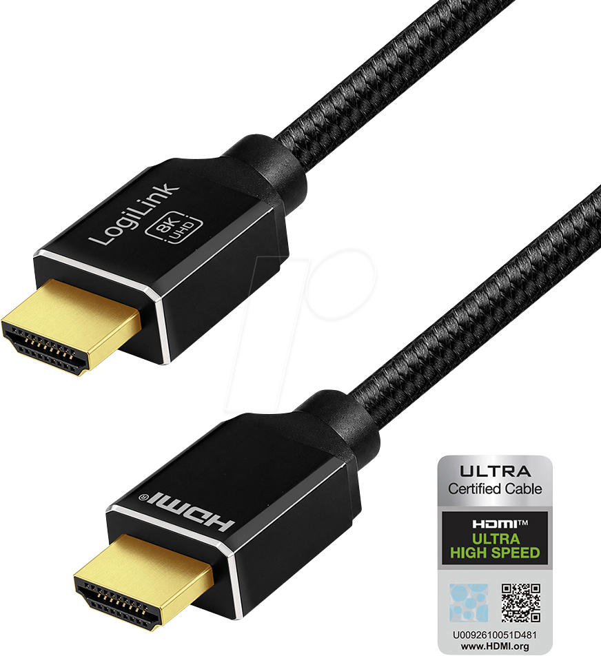 Logilink HDMI cable, A/M to A/M, 8K/60 Hz, 48 Gbps, metal, nylon, certified, black, 1 m