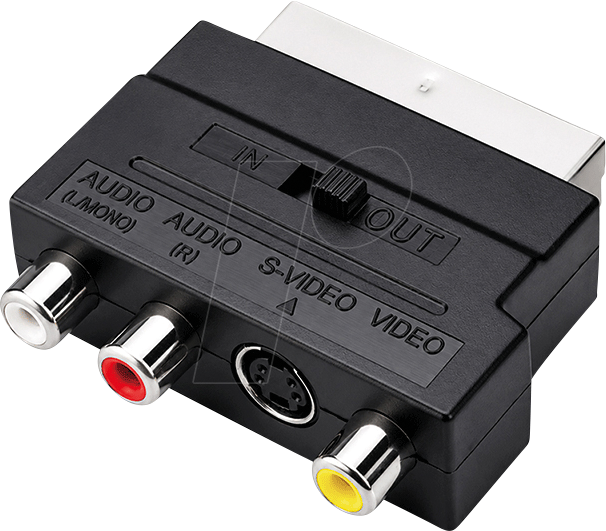 Logilink Scart adapter with switch, Scart/M to 3x RCA/F + S-Video/F, black