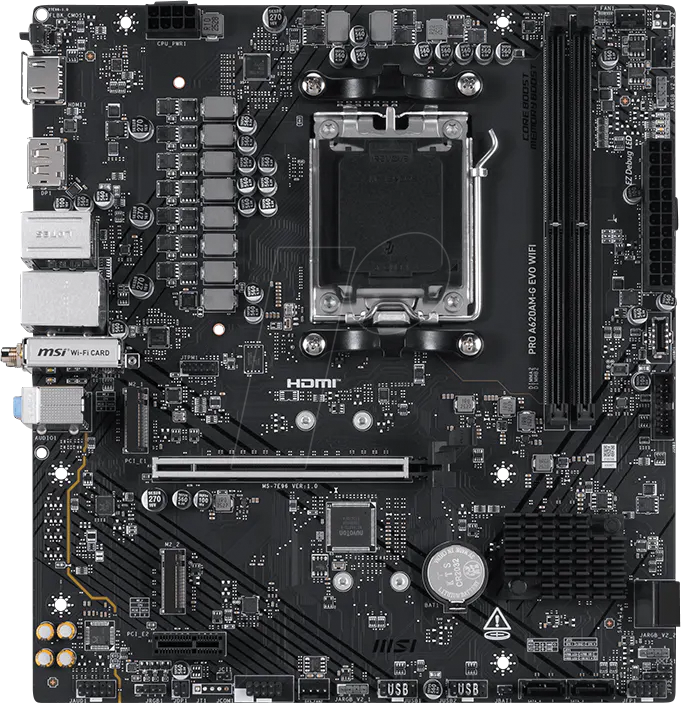 MSI PRO A620AM-G EVO WIFI - motherboard - micro ATX - Socket AM5 - AMD A620A Mainboard - AMD A620A - AMD AM5 - DDR5 RAM - Micro-ATX