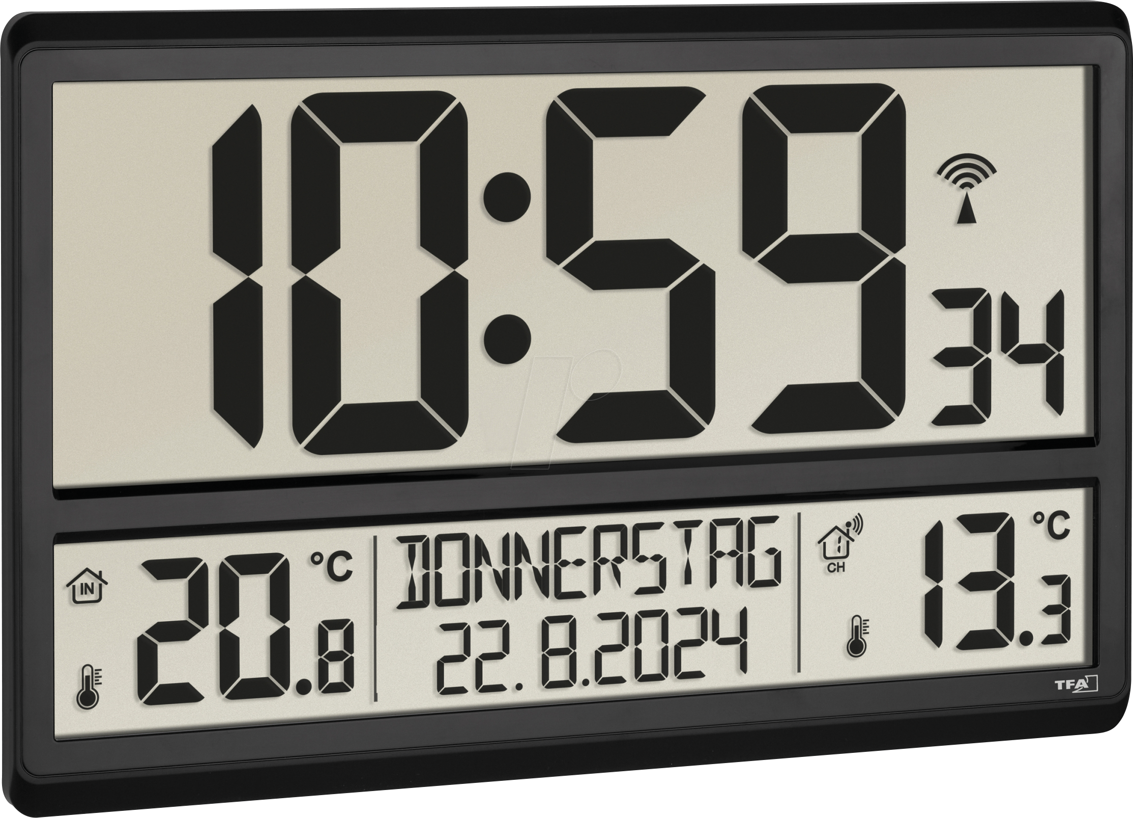 4009816036896 - Tfa Dostmann - 60452101 Funk Wanduhr 360 mm x 28 mm x 235 mm Schwarz Großes Display