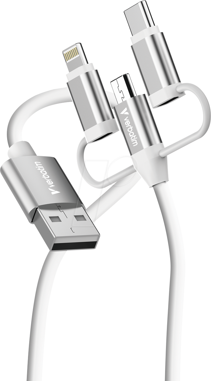Kabel USB Verbatim 3 in 1 1 m USB A zu USB-C/Micro USB/Lightning Weiß