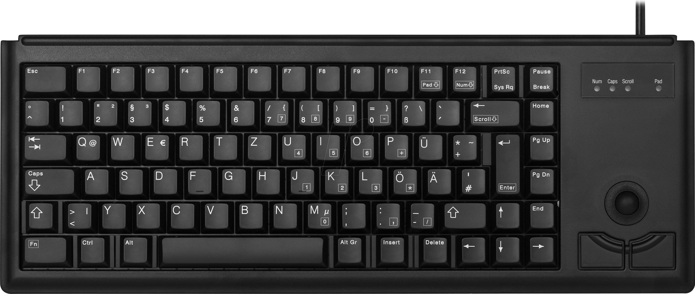 G84-4400LUBDE-2 - Tastatur, USB, schwarz, kompakt, Trackball