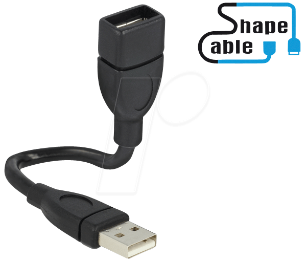 Delock USB 2.0 Verlängerungskabel – A-Stecker Auf A-Buchse, 15 Cm, Formbar (ShapeCable), Für Geräteanschluss