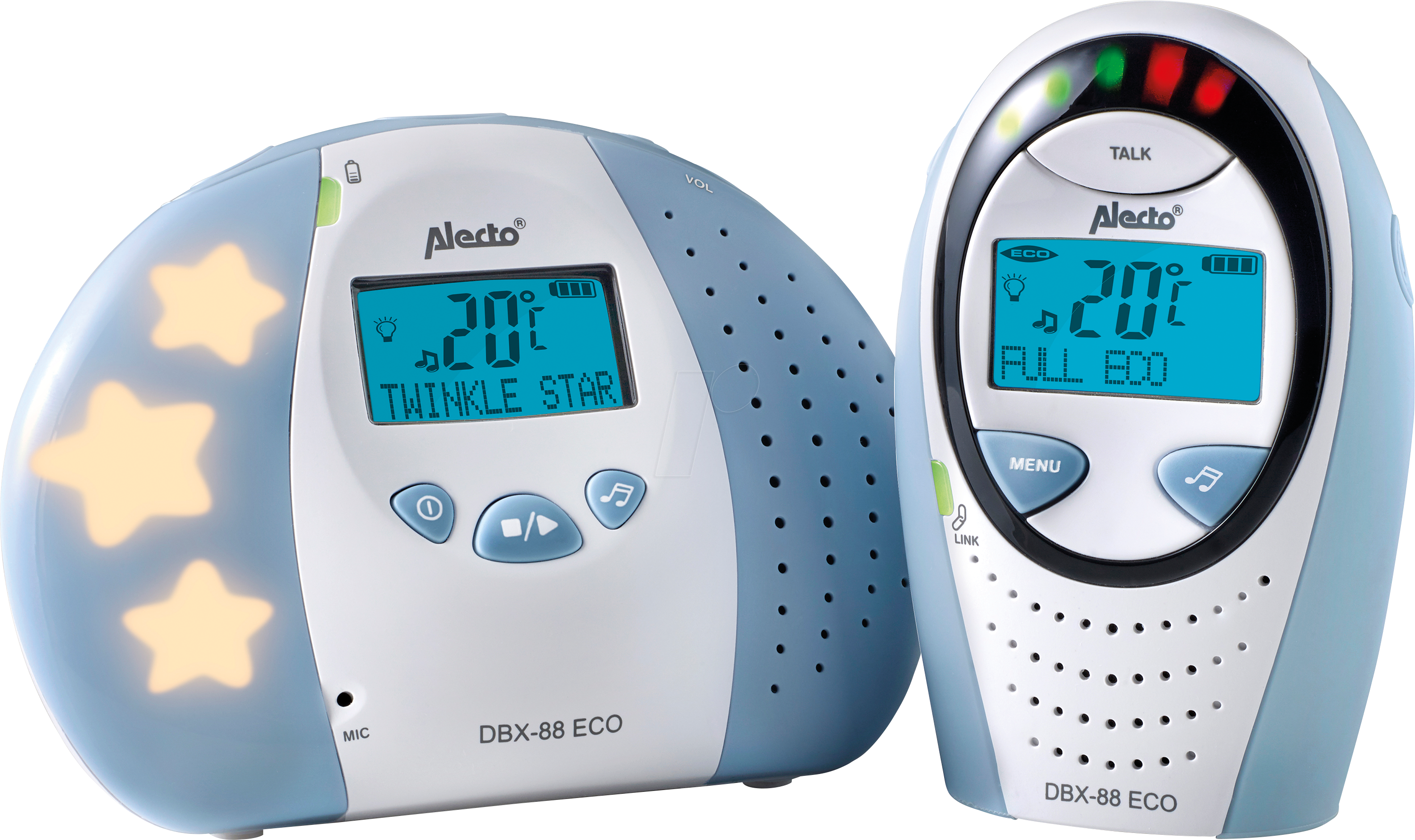 8712412560585 - Dbx-88 ECO Dect Babyphone Weiß Blau Display Gegensprechfunktion bis 300m 1 St