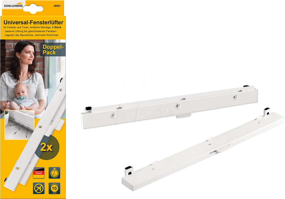Schellenberg 46601 Universal-Fensterlüfter Passivlüftung für den Fensterflügel, Starterset/Doppelpack, Weiß