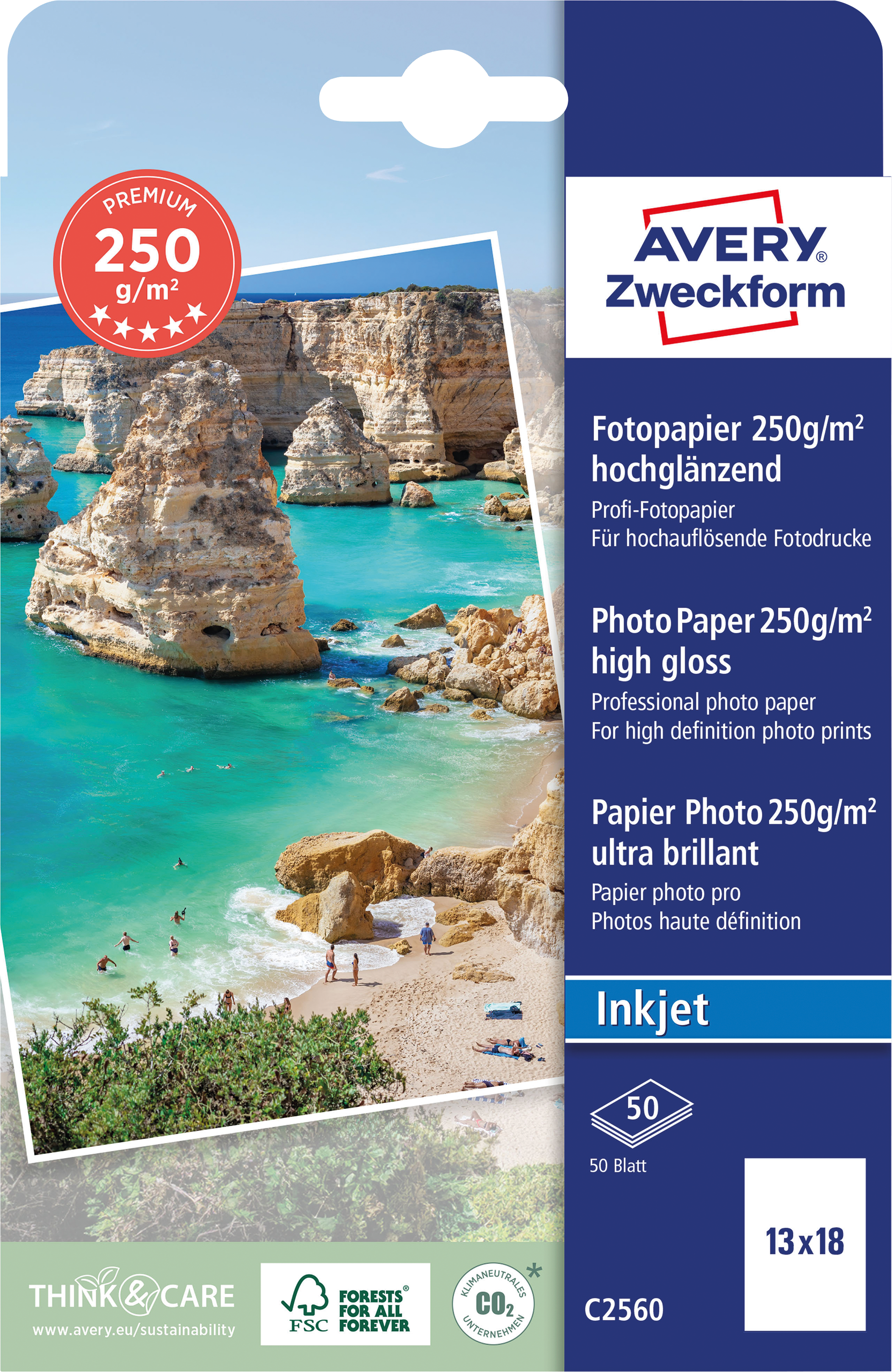 AVZ C2560 - Inkjet, Fotopapier, 13x18, 250 g/m², hochglänzend, 50 Blatt