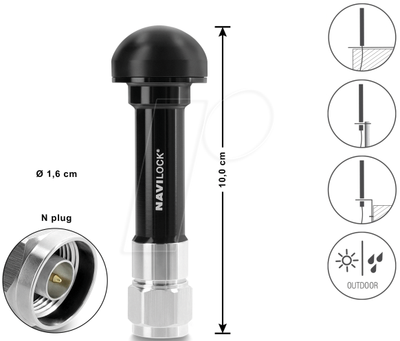 NAVILOCK 60763 - Antenne, GNSS, N Stecker, 20 dB, aktiv