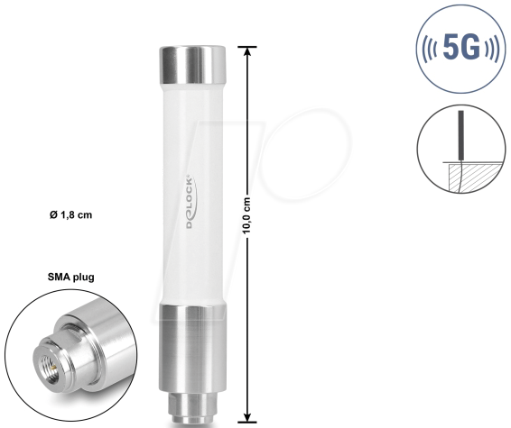 DELOCK 60765 - Antenne, 5G, SMA Stecker, 3 dBi, omnidirektional