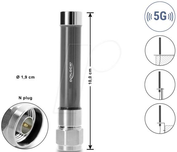 DELOCK 60766 - Antenne, 5G, N Stecker, 4 dBi, omnidirektional