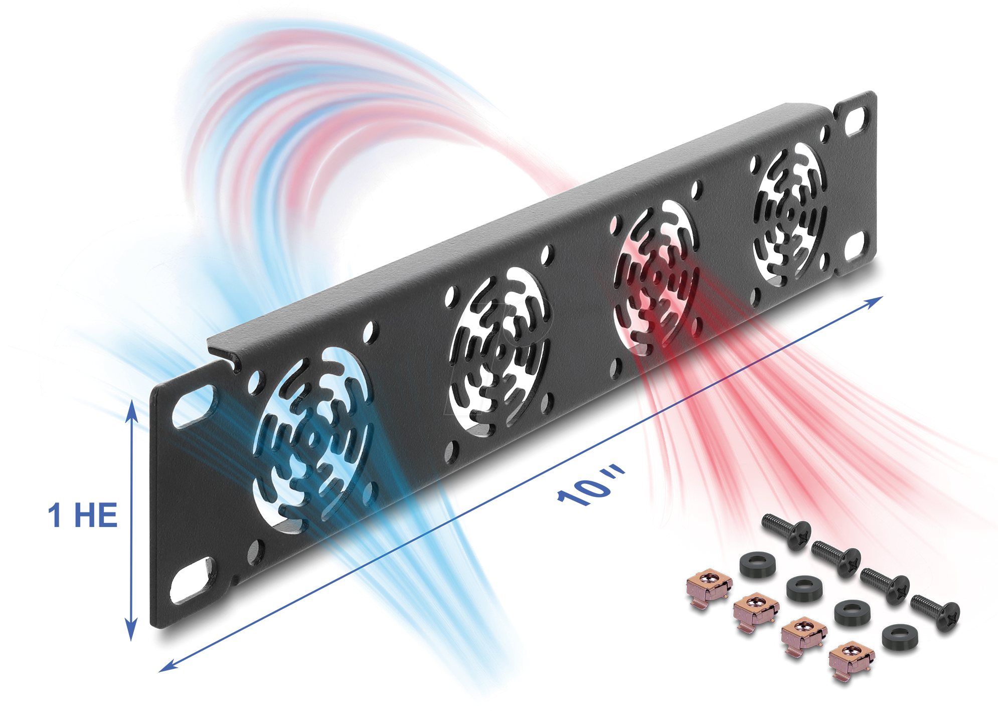 4043619674305 - DELOCK 67430 - 10 Rackblende 1 HE für 4 Lüfter dunkelgrau