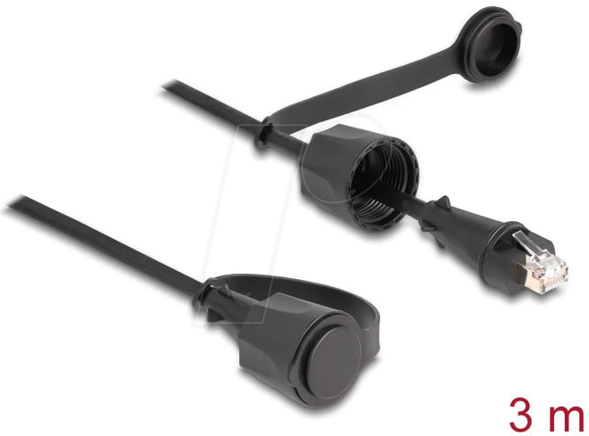 4043619801688 - DELOCK 80168 - Patchkabel Cat6 STP mit Verschlusskappe IP68 schwarz 3 m 4043619801688 - DELOCK 80168 - Patchkabel Cat6 STP mit Verschlusskappe IP68 schwarz 3 m