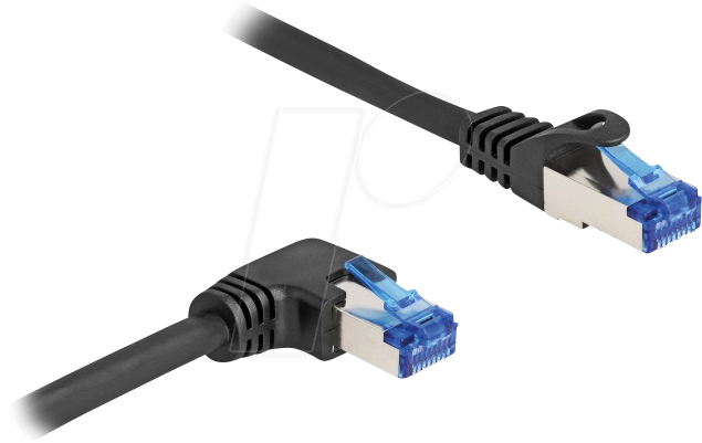4043619802241 - RJ45 Netzwerkkabel Cat6A s ftp gerade   rechts gewinkelt 3 m schwarz (80224) - Delock